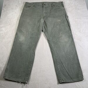 Dickies Carpenter Pants Mens 44x30 Green Olive Duck Canvas Work Utility Workwear